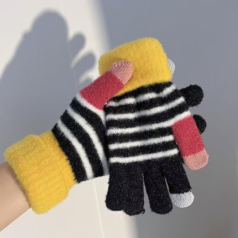 Guantes de lana unisex invierno caliente y grueso pantalla táctil coreana de cinco dedos para estudiantes de bicicleta de punto nuevo