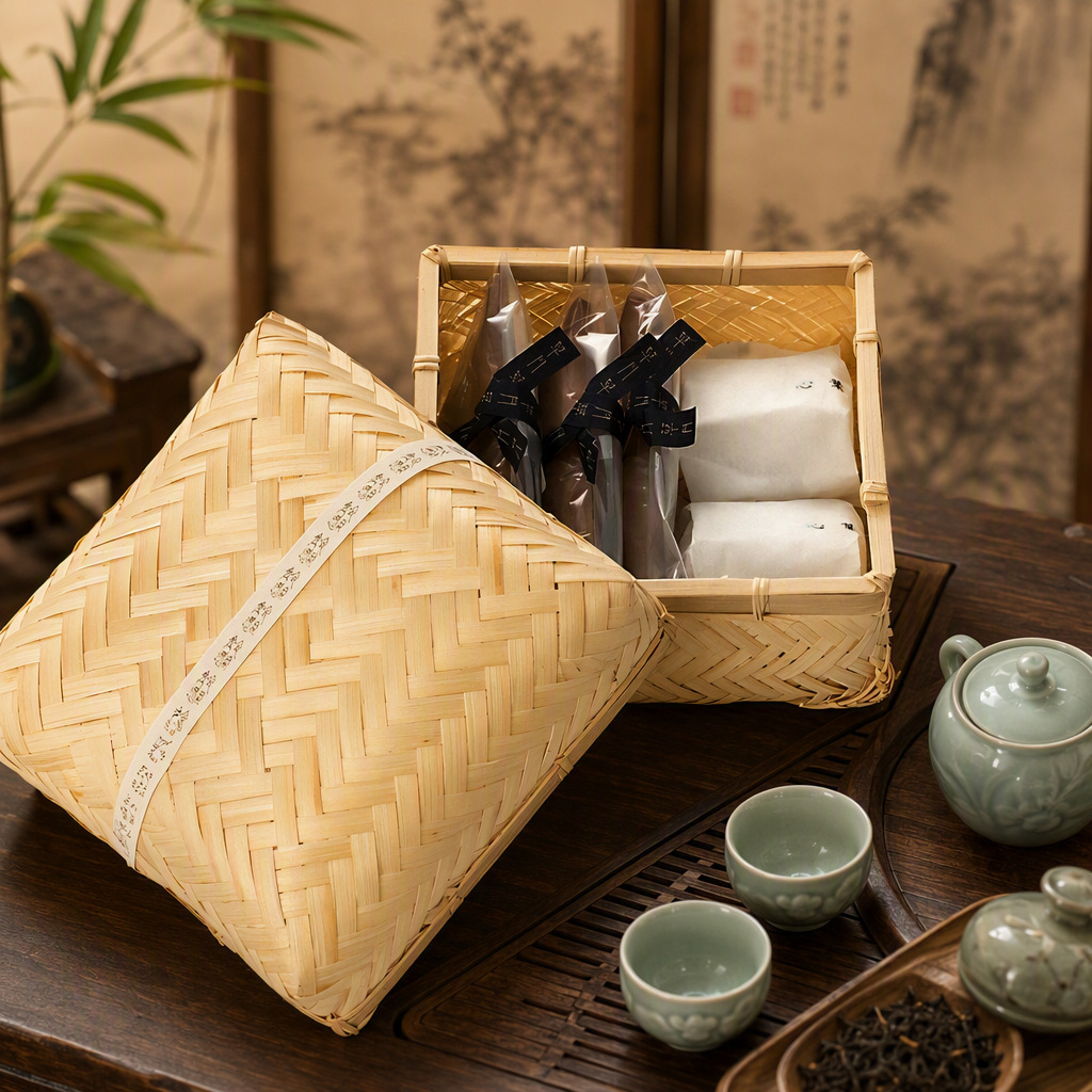 Caja de Bambú Tejido con Tapa Hecho a Mano para Empaque de Zongzi y Pasteles de Luna image 3