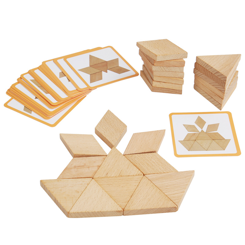 Bloqueo de madera cuadrilátero diamante cuadrilátero construcción geométrica rompecabezas puzzle juguete de puzzle infantil