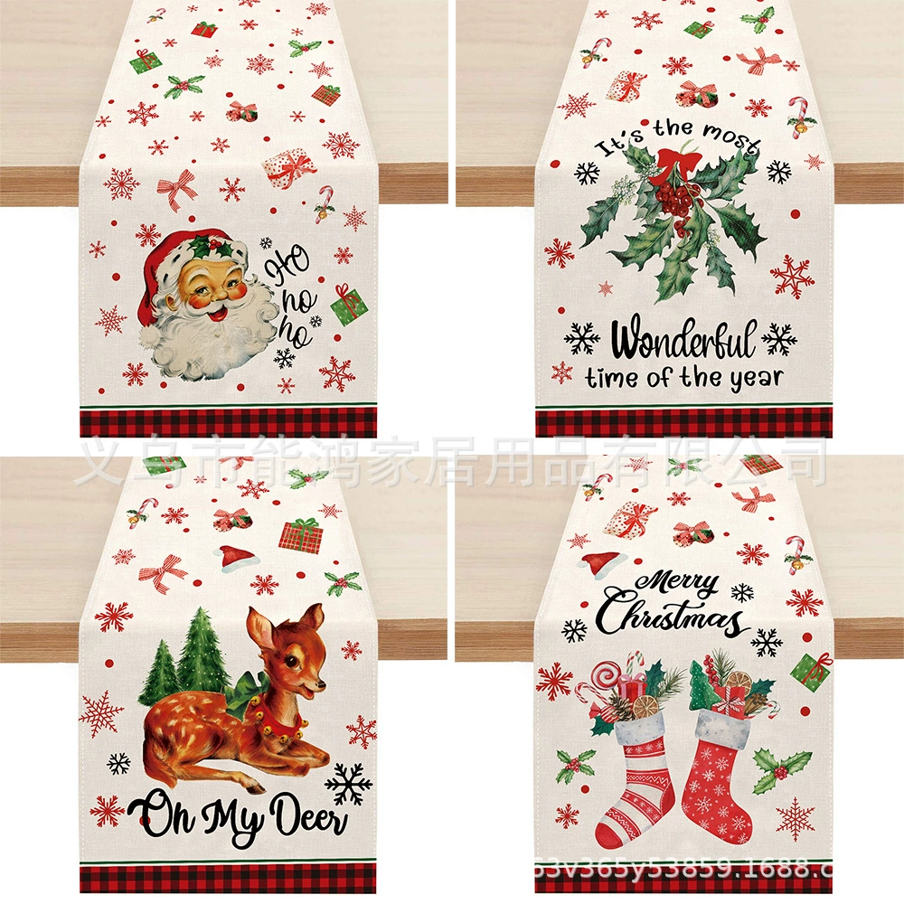 Cross-border hot-selling Christmas table flags, home table decorations, coffee table tablecloths, printed creative Christmas table flags and tablecloths