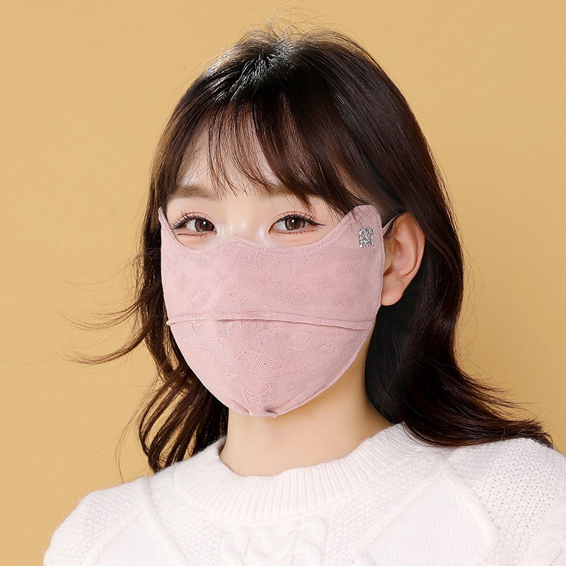 高颜值蕾丝保暖口罩秋冬季女立体加厚脸罩加绒防寒护眼角遮脸面罩|undefined
