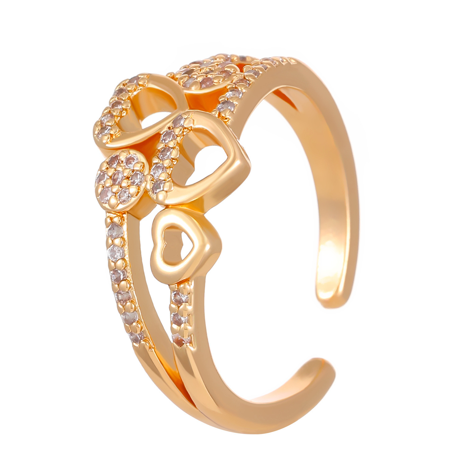 Cross-Border New Product European And American Alloy Geometric Heart Ring Adjustable Open Versatile Metal Jewelry For_voghion.com