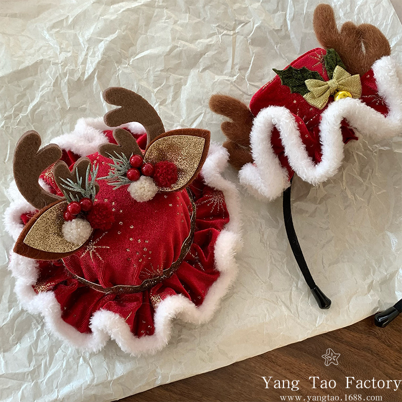 Nuevos productos originales de Navidad transfronterizos de peluche de cuerno de ciervo sombrero de Navidad clips para el cabello adorable atmósfera de fotografía de cabello