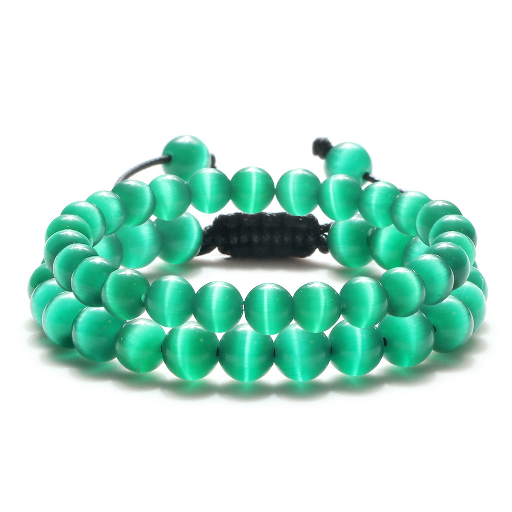 New Korean cat's eye stone beaded braided bracelet couple set handmade hand rope colorful round bead bracelet_voghion.com