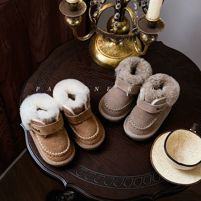 Детские хлопковые сапоги из натуральной кожи с хлопком и шерстью для зимы, на флисовой подкладке, морозостойкие, теплая хлопковая обувь нового дизайна 2025 года для мальчиков и девочек.