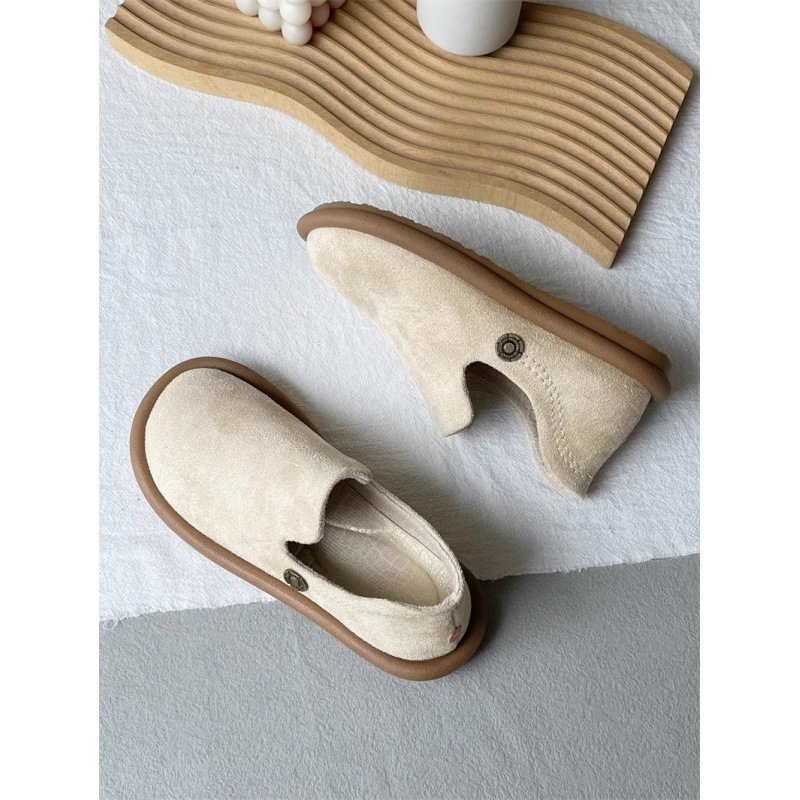 문학 숲 BIRKENSTOCK 신발 여성 부드러운 밑창 콩 신발 2024 봄 새로운 스웨이드 캐주얼 신발 플랫 신발