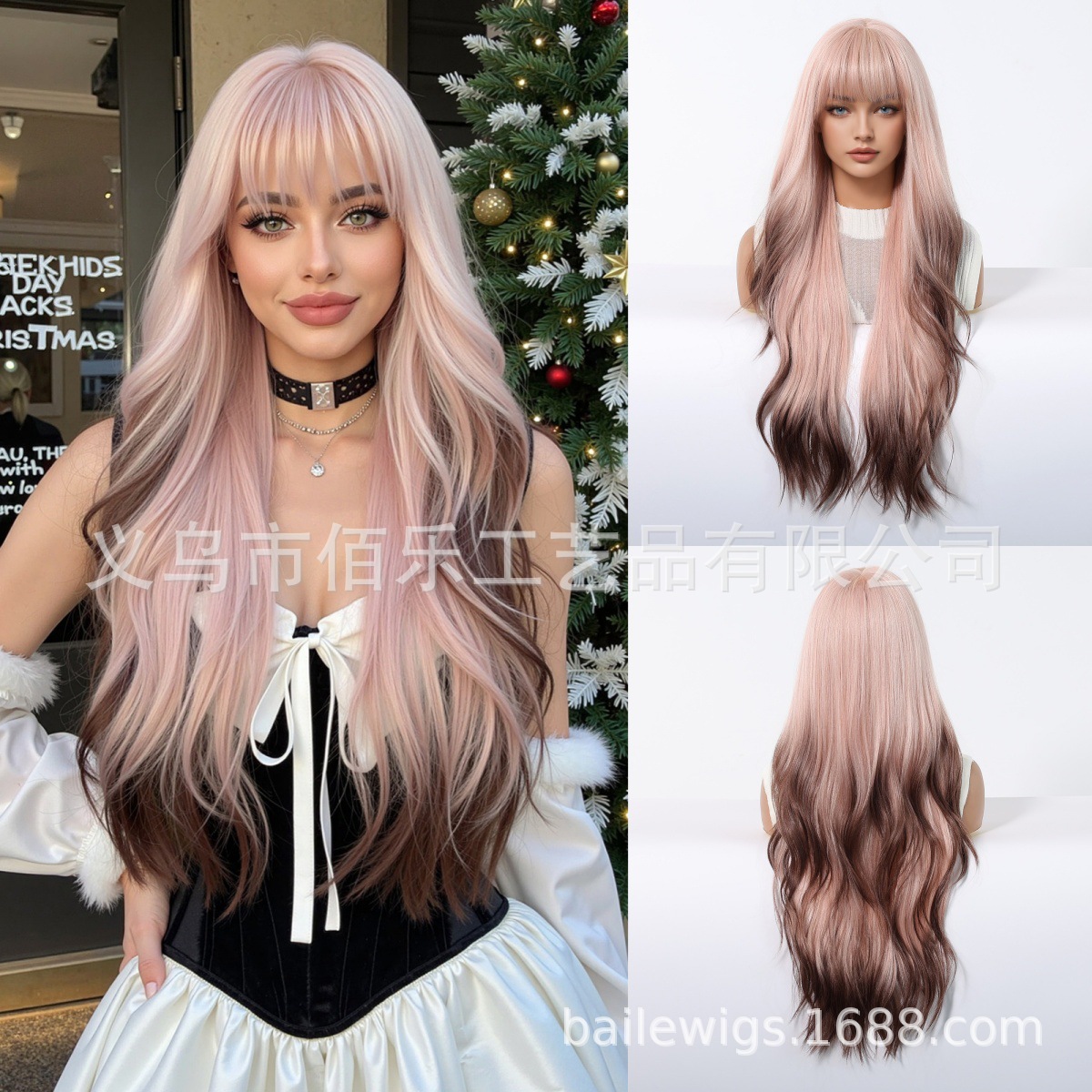 Peruca de mujer cubierta de cabeza rosa picante teñido cabello rizado largo Xuchang fibra química pelucas mujeres europeas y estadounidenses al por mayor cabello spot image 7