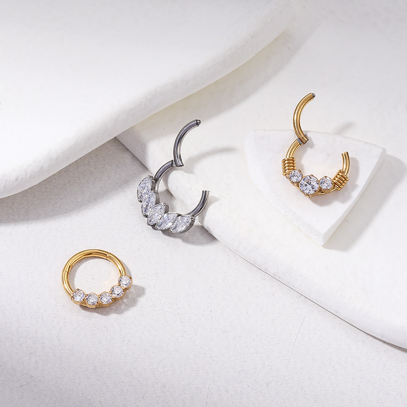 Nose Ring Classification 1 Piece Nose Rings & Studs Retro Leaf Water Droplets Pure Titanium Inlaid Zircon Nose Pin