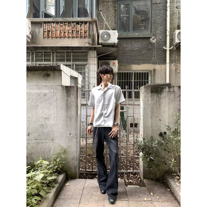 Cleanfit Black Jeans for Men Summer Slim Fit Straight Leg Casual Flare Pants mid Waist Softener Fabric American High Street Style for Tall Men_voghion.com