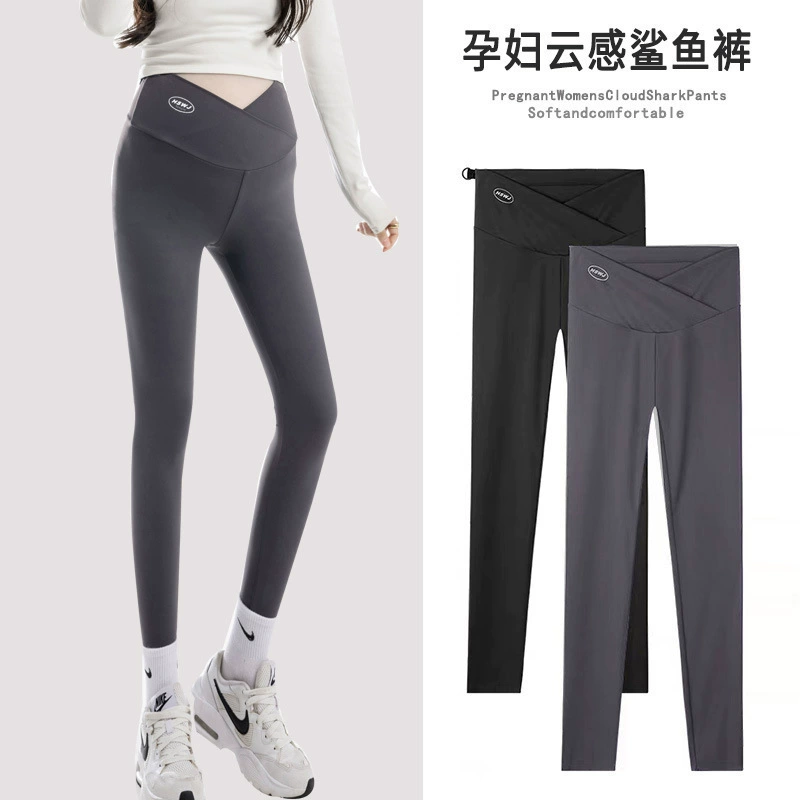 Брюки для беременных с акулами, поддерживающие живот, на весну и лето облегающие штаны для йоги, модные брюки Барби для беременных женщин для мам