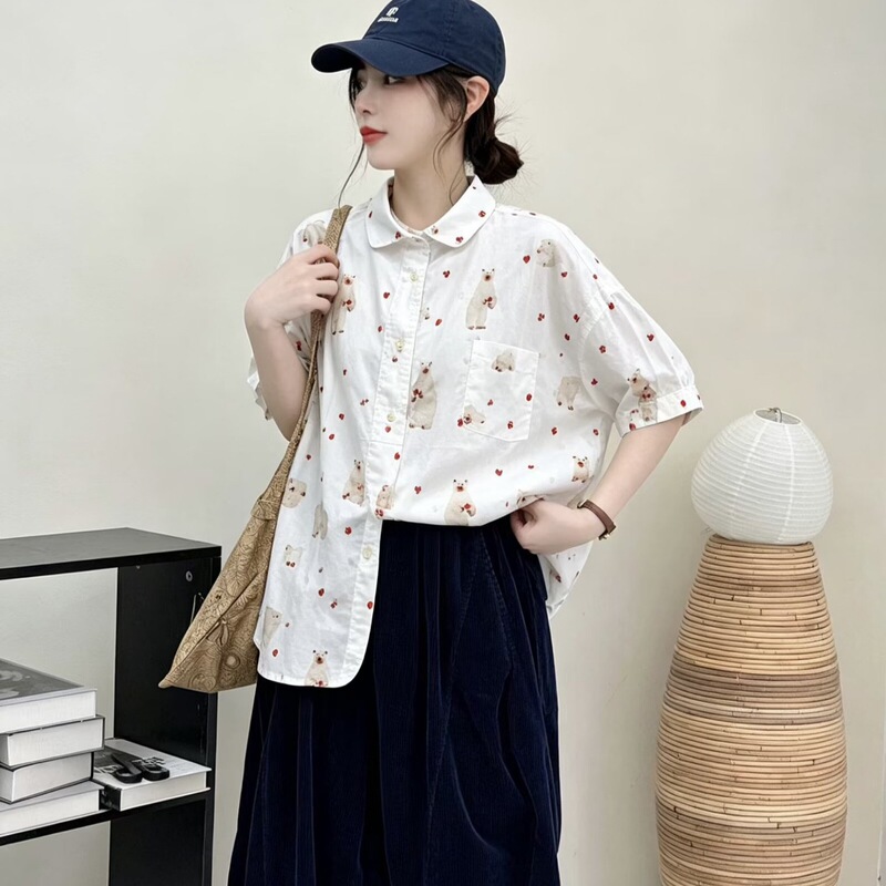Summer New Arrivals Korean Style Playful Print Loose-Fitting Youthful Versatile Short-Sleeve Shirt Women's Casual Shirt Summer New Arrivals Korean Style Playful Print Loose-Fitting Youthful Versatile Short-Sleeve Shirt Women's Casual Shirt