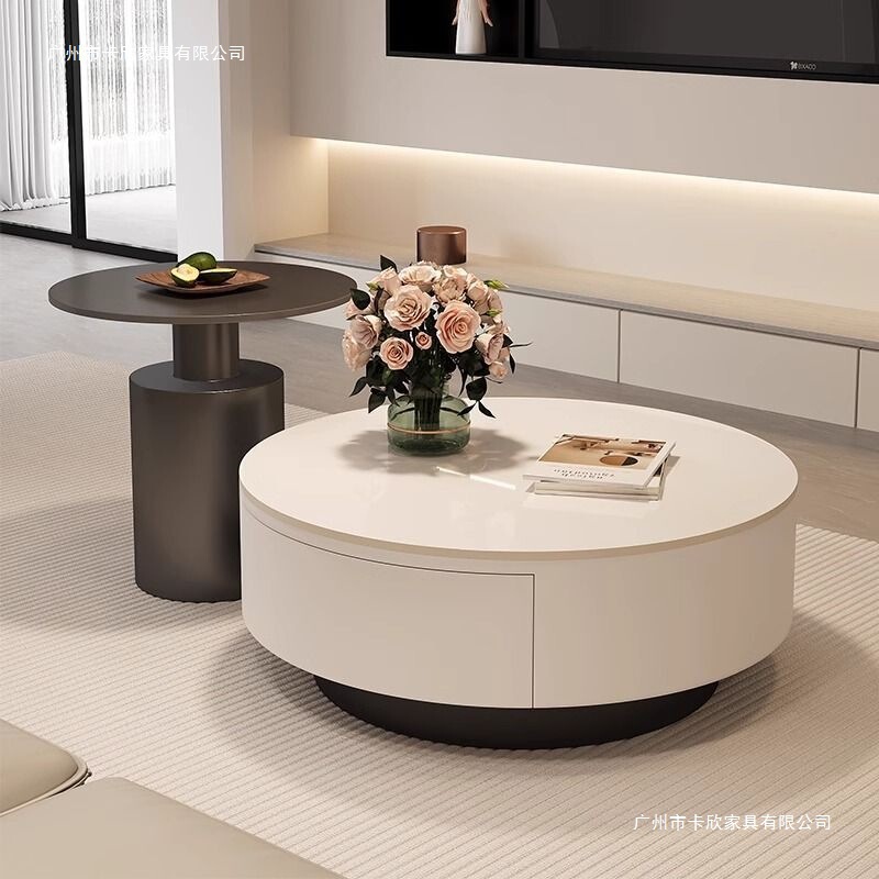 Designer Light Luxury New Slate Coffee Table Small Apartment Living Room Home Round Minimalist Tea Table High-End Combination