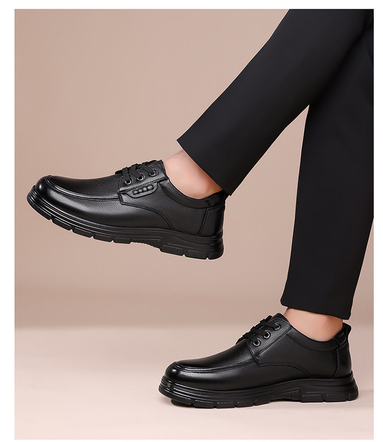 Giày da nam công sở buộc dây cổ thấp, mũi tròn, đế mềm thoáng khí — Giày bệt màu nâu, Giày bệt đen chi tiết 23