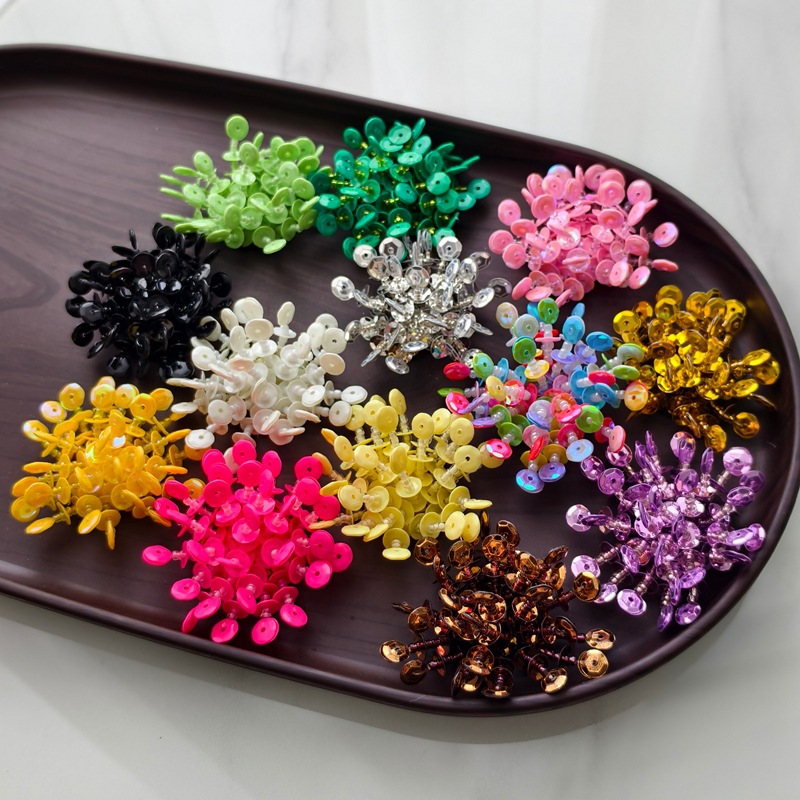 手工编织彩色亮片花朵洞洞鞋鞋花耳钉鞋扣头饰果冻鞋装饰diy饰品