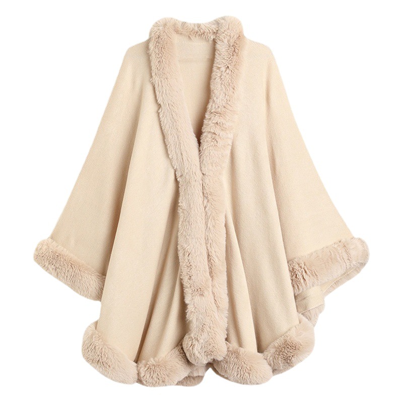 Mitad de la longitud de la piel de conejo de imitación Rex capa caliente sin cinturón con volantes de Europa y América elegante de cercanías adultos de piel de las mujeres chal