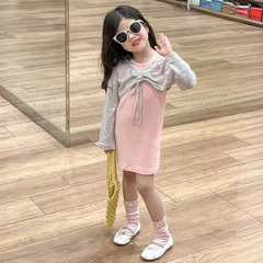 童裝女童連衣裙2024夏裝性感粉色坑條背心裙子連衣裙女孩公主裙