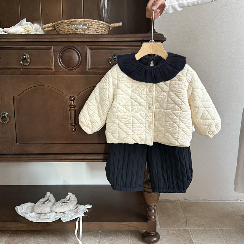 婴儿衣服秋冬季女宝宝夹棉深秋加厚套装新款婴幼儿一岁冬款三件套