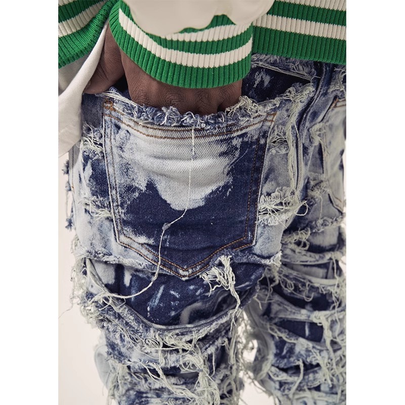 Men's Jeans Slim Fit Distressed Retro Stretch Denim Trousers_voghion.com