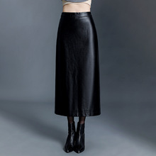 皮裙子半身裙女秋冬2025新款中长款开叉包臀裙绵羊皮高腰一步裙