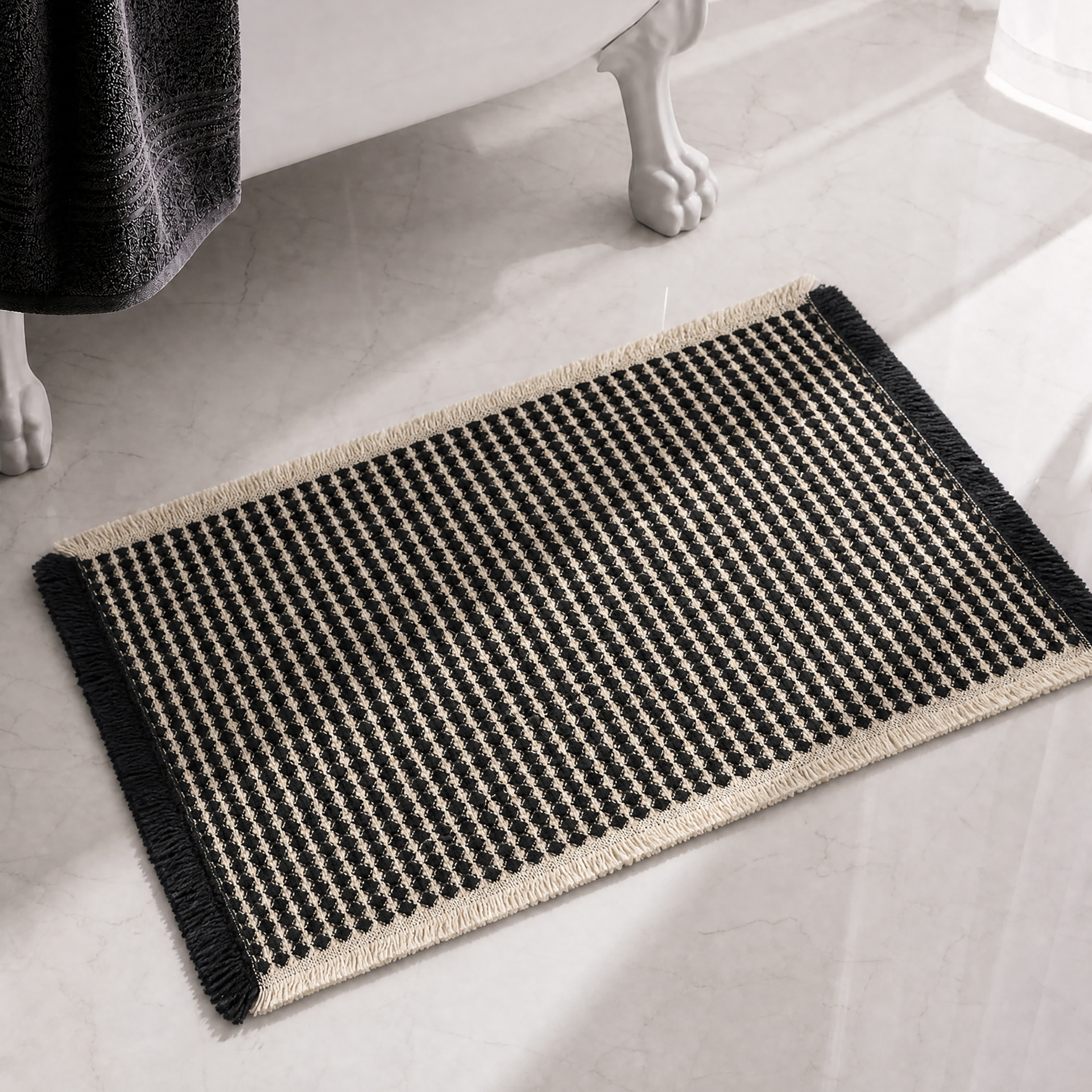Color-blocked Waffle Floor Mat, Bathroom Water-absorbent And...