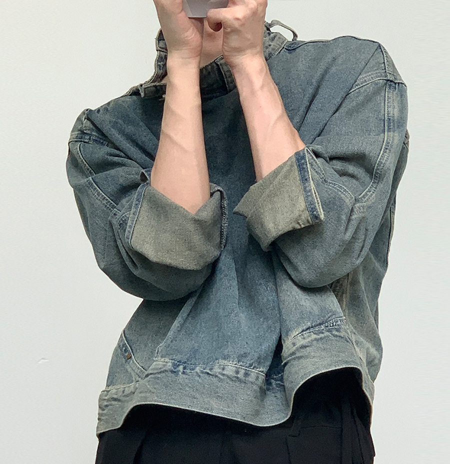 2023 nuevo disco Denim otoño estilo coreano casual Denim Top hombres suelta soporte collar diseño chaqueta