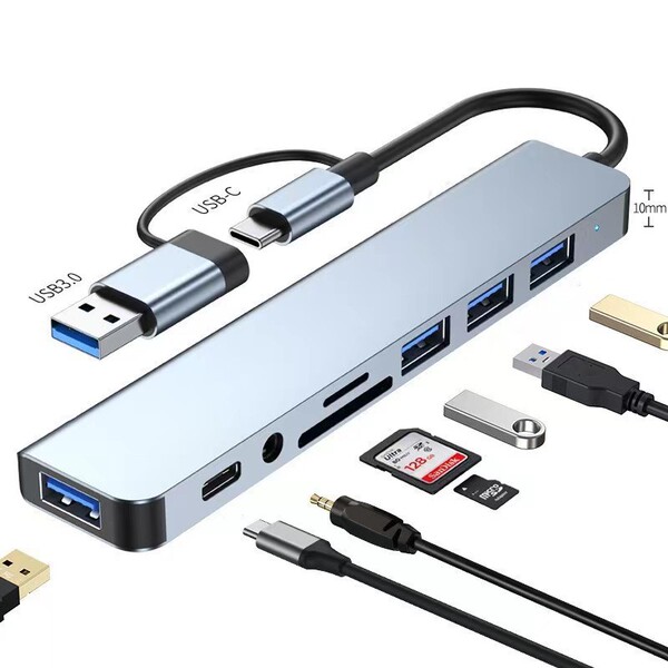 Dual-Head Eight-In-One Usb3.0 Cross-Border Docking Station Hub Multi-Interface Hub Splitter