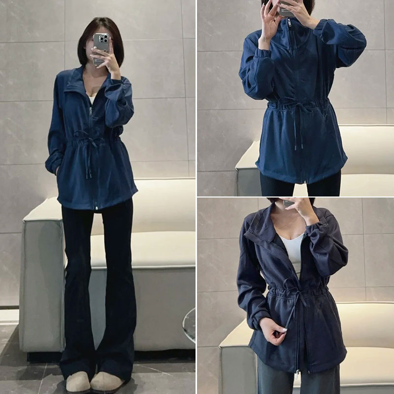 新款休闲运动风衣外套女秋冬Cinch-waist健身长袖瑜伽服上衣夹克|undefined