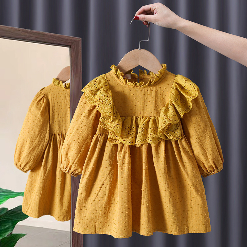 Girls Skirt 2025 Korean Style Children's Solid Color Large Lapel Doll Dress Autumn Style Shirt Skirt Dropshipping