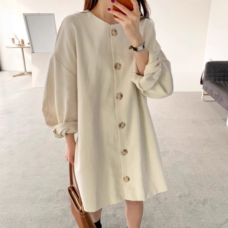 Thai Clothing Plus Size Korean Chic Spring and Autumn Round Neck Single-Breasted Thin Puff Sleeve Mid-Length Trench Coat Women's Clothing Thai Clothing Plus Size Korean Chic Spring and Autumn Round Neck Single-Breasted Thin Puff Sleeve Mid-Length Trench Coat Women's Clothing