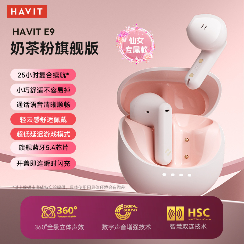 Hewitt E9 Bluetooth Earphones Semi-In-Ear Type, Ultra-Long Battery Life, Enc Noise Reduction, Long-Lasting Battery, Large Battery Capacity