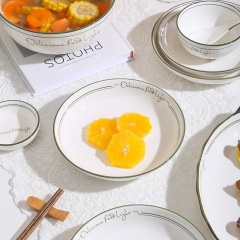 日式餐具機印釉下彩家用陶瓷盤8寸圓盤菜盤深盤子創意小清新餐具