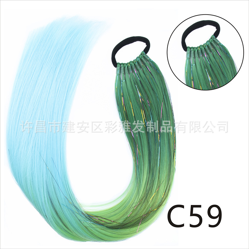 Comercio exterior transfronterizo láser de fibra química colorida cola de caballo 24 pulgadas trenzada de nueve hebras extensión de cabello cola de caballo simple y rápida