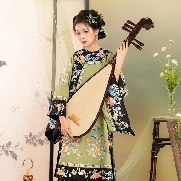 Qinghan 女性の漢服両開き復元プリントラウンドネック民族衣装馬面オリジナル重工業改良版|undefined