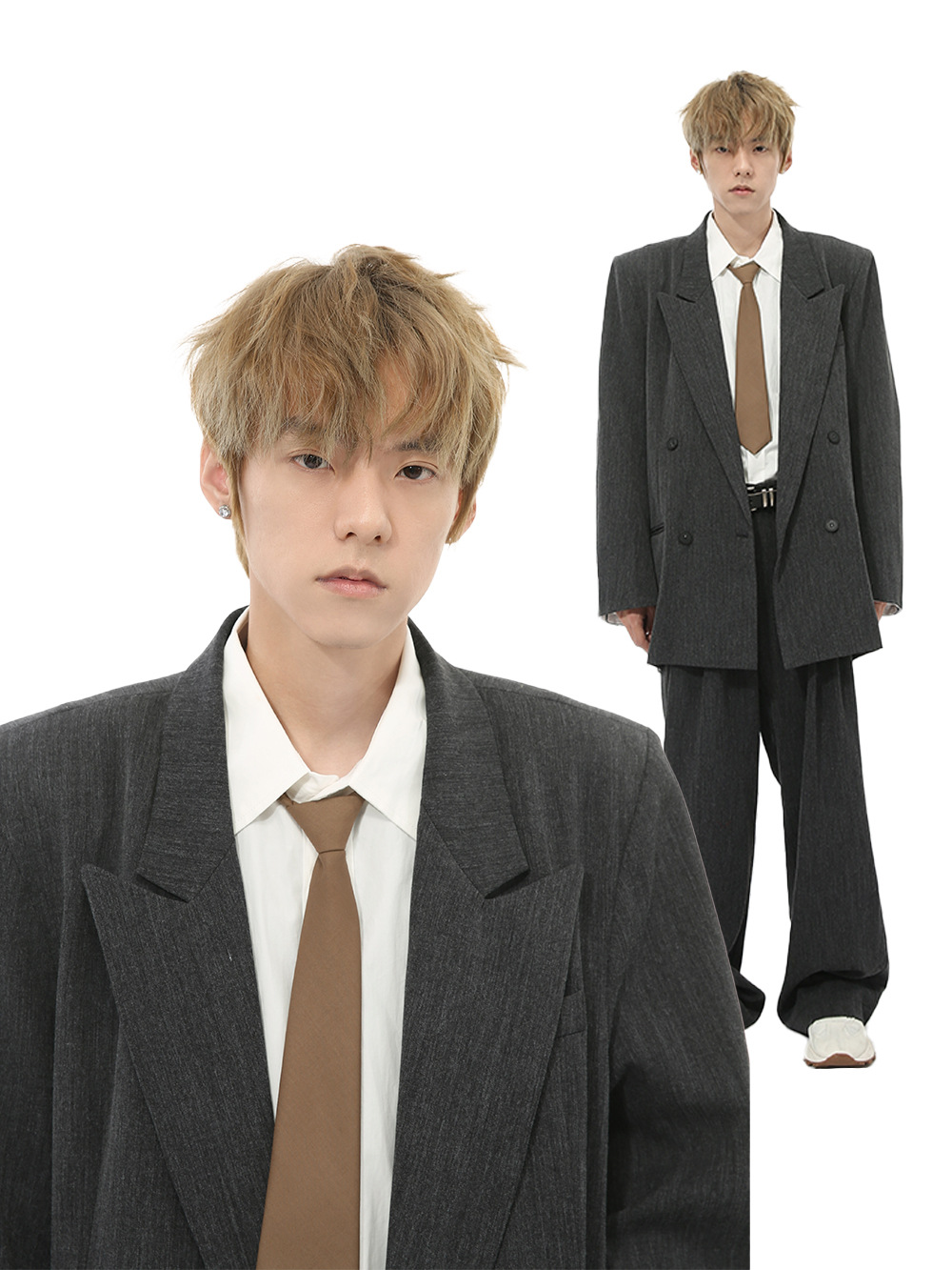 MTLCLOTHES Hombres| Otoño nuevo estilo francés ligero soporte de hombro estilo de alta sensación de doble botón traje de moda