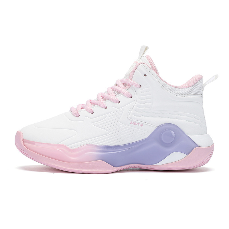 Beita Women's Breathable Leather Basketball Shoes Pink Shock-Absorbing Anti-Slip Practical Training Sports Shoes for Teenagers and Students