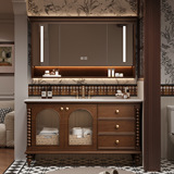 Комбинированный шкаф для ванной комнаты в стиле французского ретро середины века, встроенный умывальник из шифера, изогнутый под давлением, умывальник для ванной комнаты