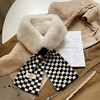 Winter plush black and white checked lattice bib Korean winter new fur collar warm and female scarf wholesale