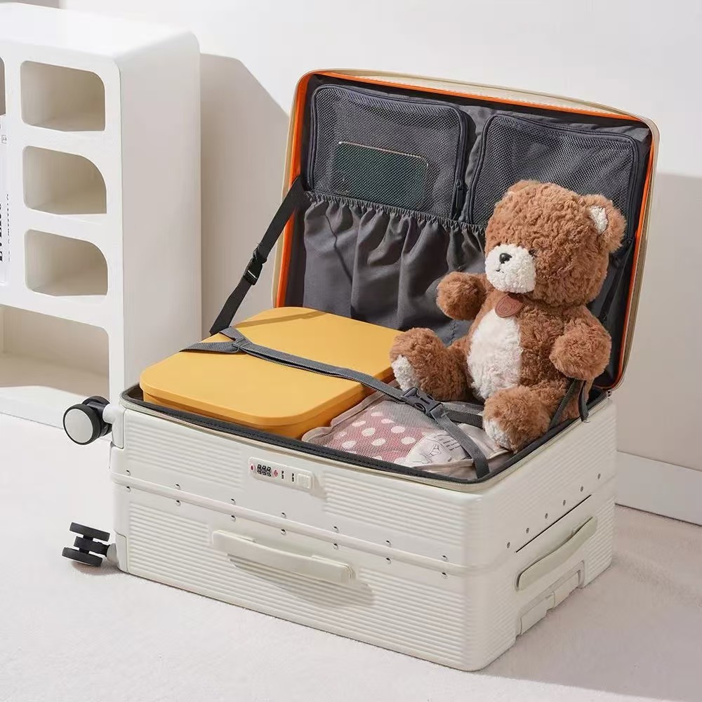 侧翻盖行李箱前开式女士前置开盖铝框密码旅行拉杆皮箱24防水