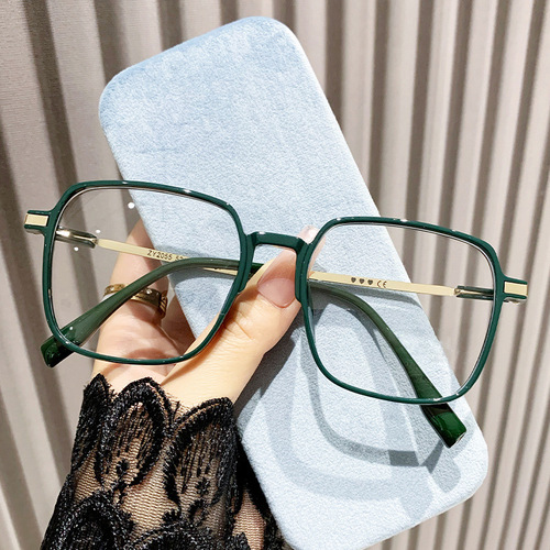 New Korean version of anti-blue light glasses frame, fashionable large frame, square plain mirror, myopia finished product with prescription glasses