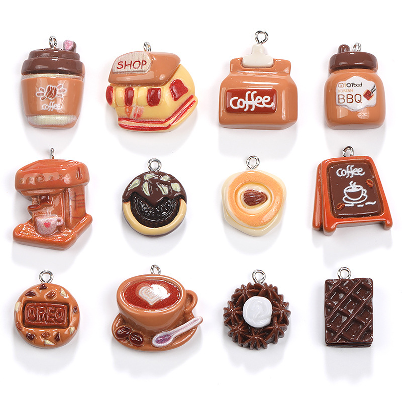 Wholesale Coffee Color Series Cute Coffee Shop Miniature Resin Accessories DIY Keychain Luggage Pendant Material