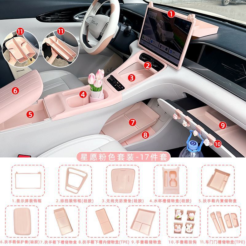 Shiyong – For Voyah Xingyuan Armrest box pad - voyah-xingyuan-center-console-gear-panelarmrest-panel-silicone-pad-pink-17
