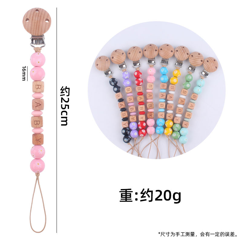 Nuevo bebé suministros dibujos animados madera Margarita cuentas pacificar bebé DIY nombre chupete cadena anti-gota cadena