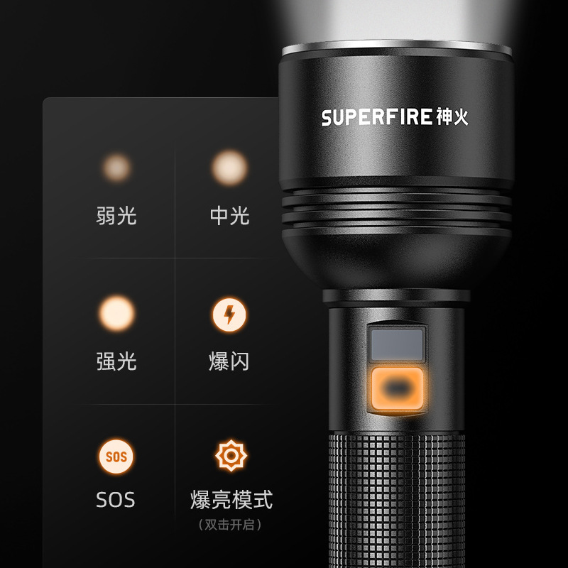 Superfire Shenhuo gran capacidad brillante al aire libre camping montañismo Búsqueda de rescate luz fuerte linterna D18