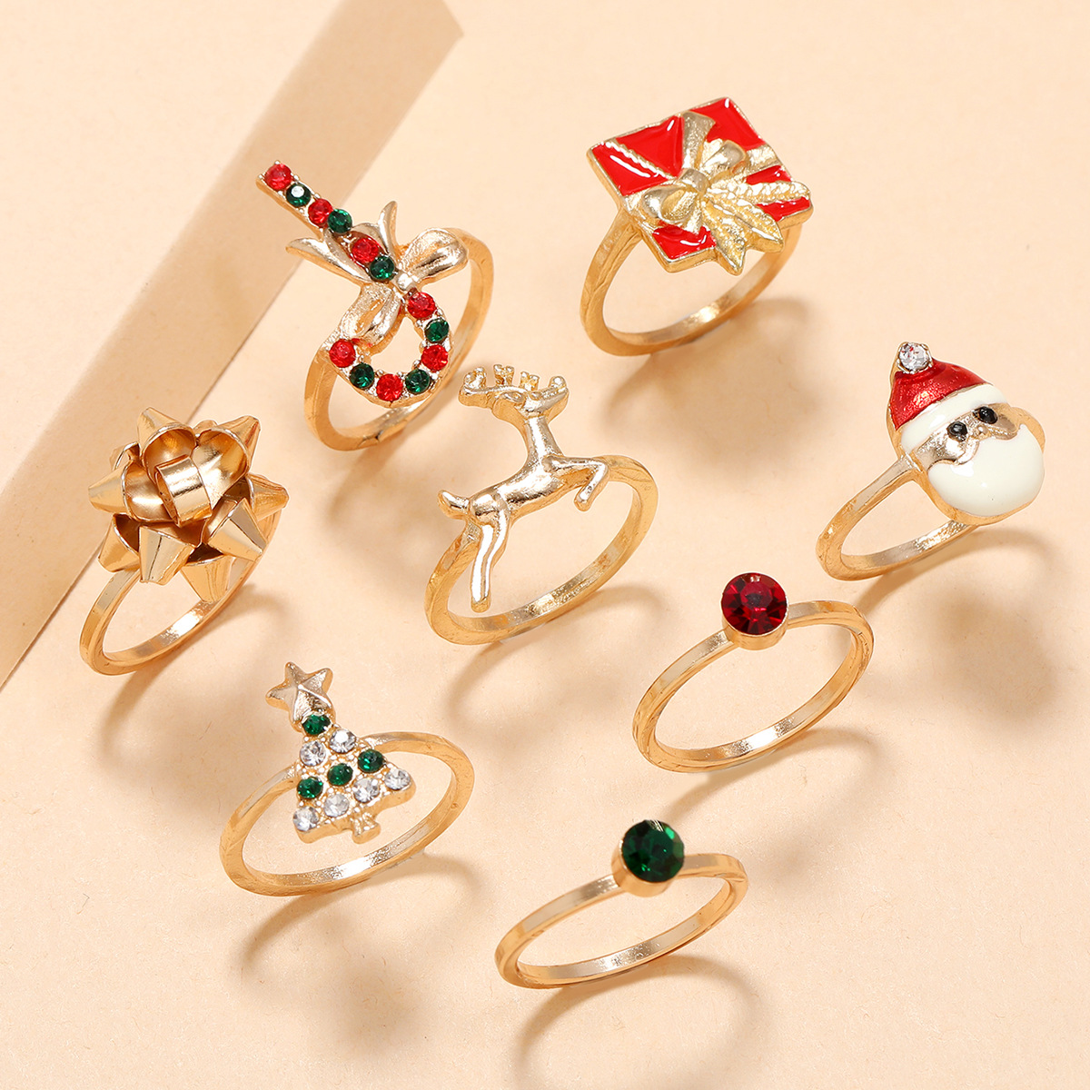 Christmas Santa Claus Bow Knot Elk Ring Set De 8 Piezas display picture 4