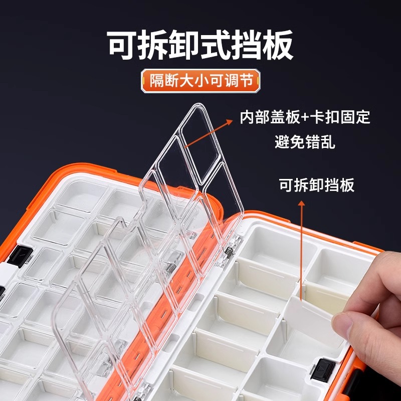 Caja de accesorios de pesca Caja de doble cara de carretera pequeña Caja de cebo de carretera Caja de almacenamiento de anzuelo de pesca de herramienta de doble capa de equipo de pesca Cebo falso portátil