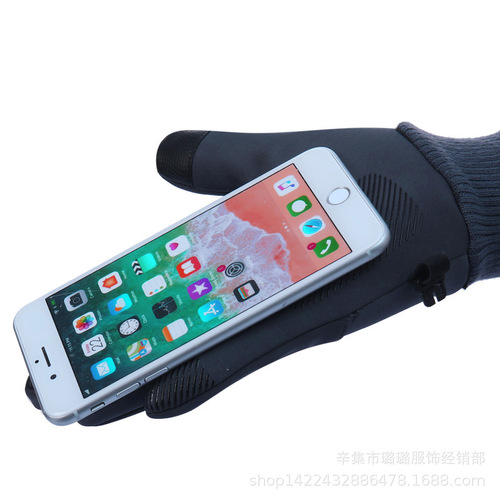 Wholesale autumn and winter full-finger gloves with velvet, water-repellent and warm, men's and women's gloves, anti-wear, cycling and driving touch screen gloves