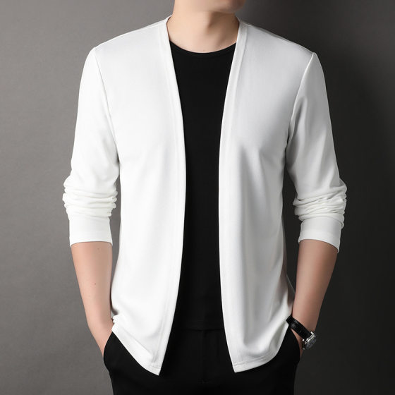 Autumn New Solid Color Knitted Men's Top Casual Knitted Sweater Fashion Korean Cardigan Men's Coat Thin Hair