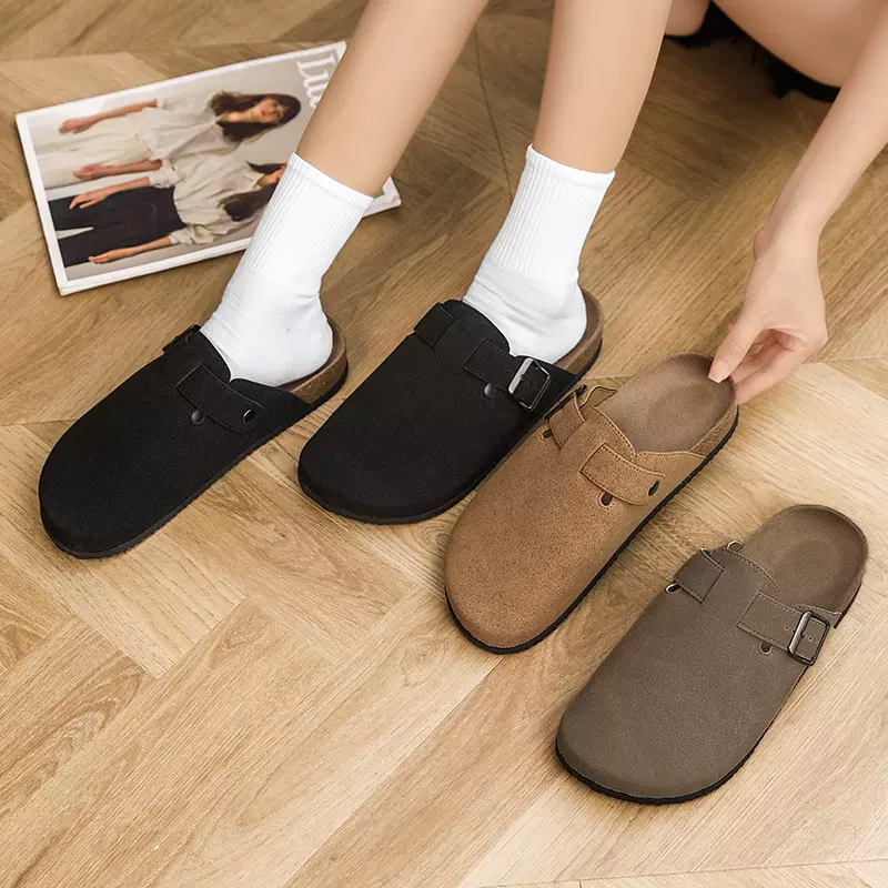 勃肯鞋女包头半拖鞋外穿防滑拖鞋2025新款秋冬季懒人孕妇博肯棉拖