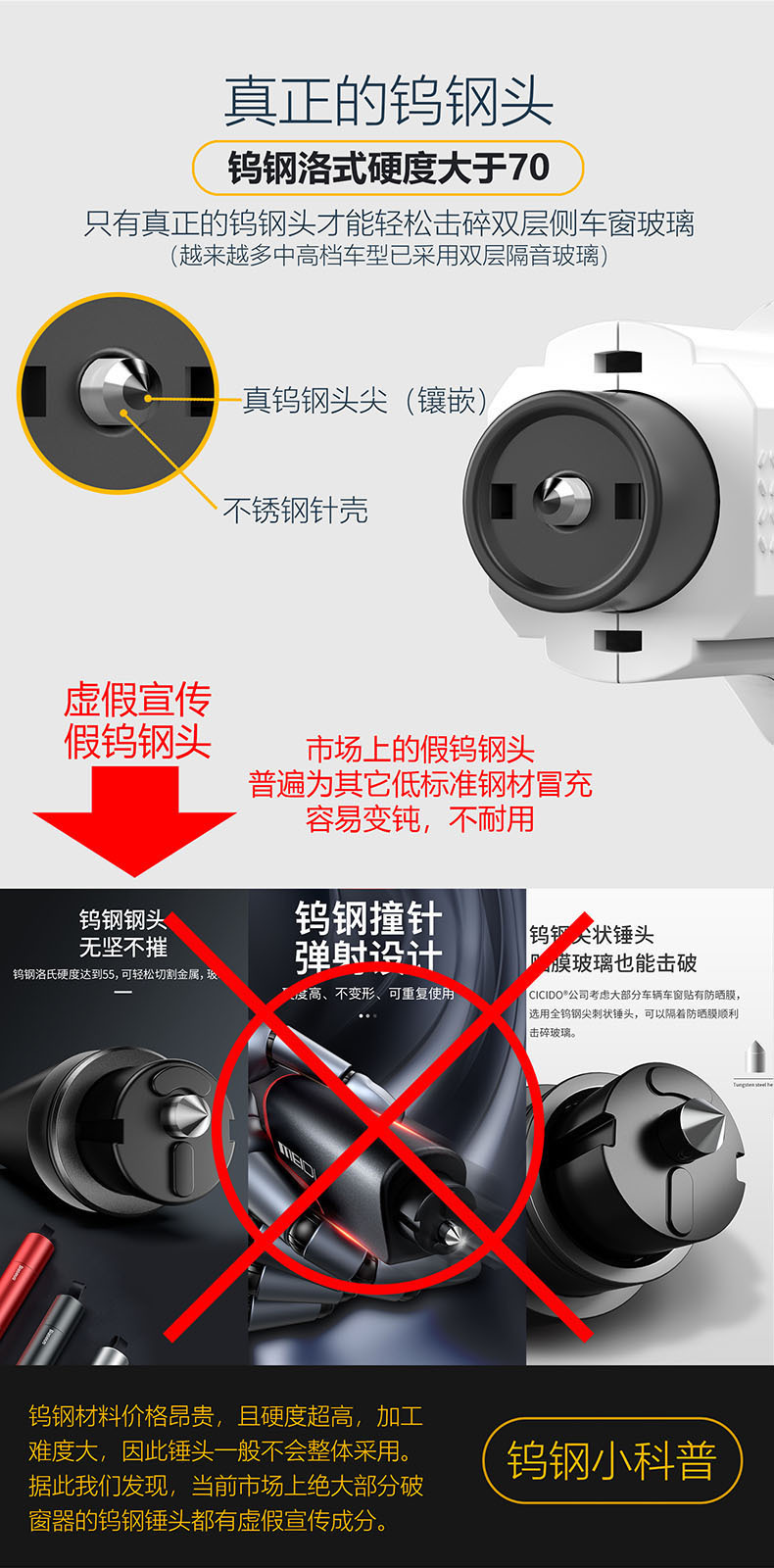 Car Safety Hammer, Car-Mounted Multi-Functional Window Breaker, Tungsten Steel Head Window Breaker, Emergency Life-Saving Hammer with Cutter, Escape Artifact