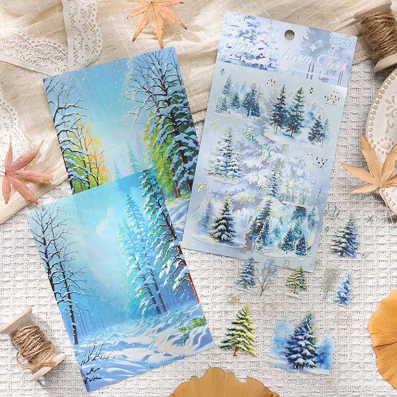 Sombra de árbol serie dorada paisaje de cuatro estaciones aceite especial bronceado pet cuenta manual bricolaje material decorativo collage paisajismo pegatinas